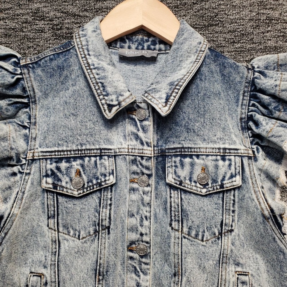 Blue B Denim Vest Women Small Light Wash Ruffle Frayed Acid Wash Jean Sleeveless - Picture 4 of 12